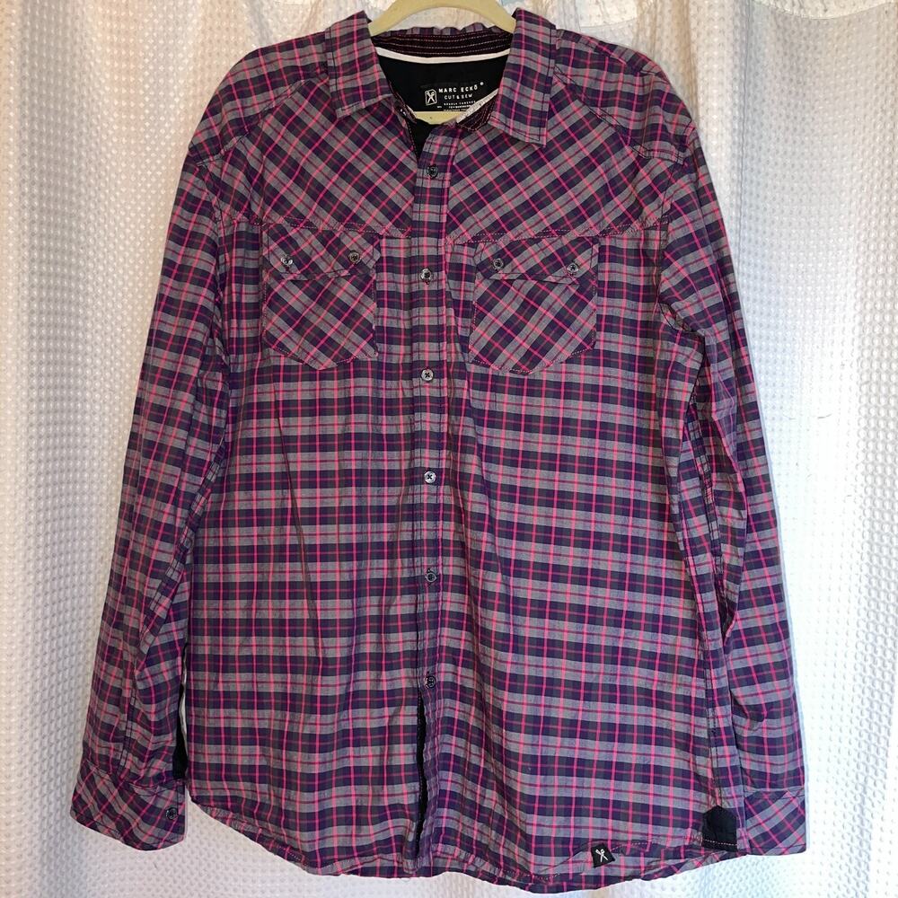 Marc Ecko Cut & Sew Men’s Plaid Button-Up Shirt – XL – 100% Cotton – Classic Fit